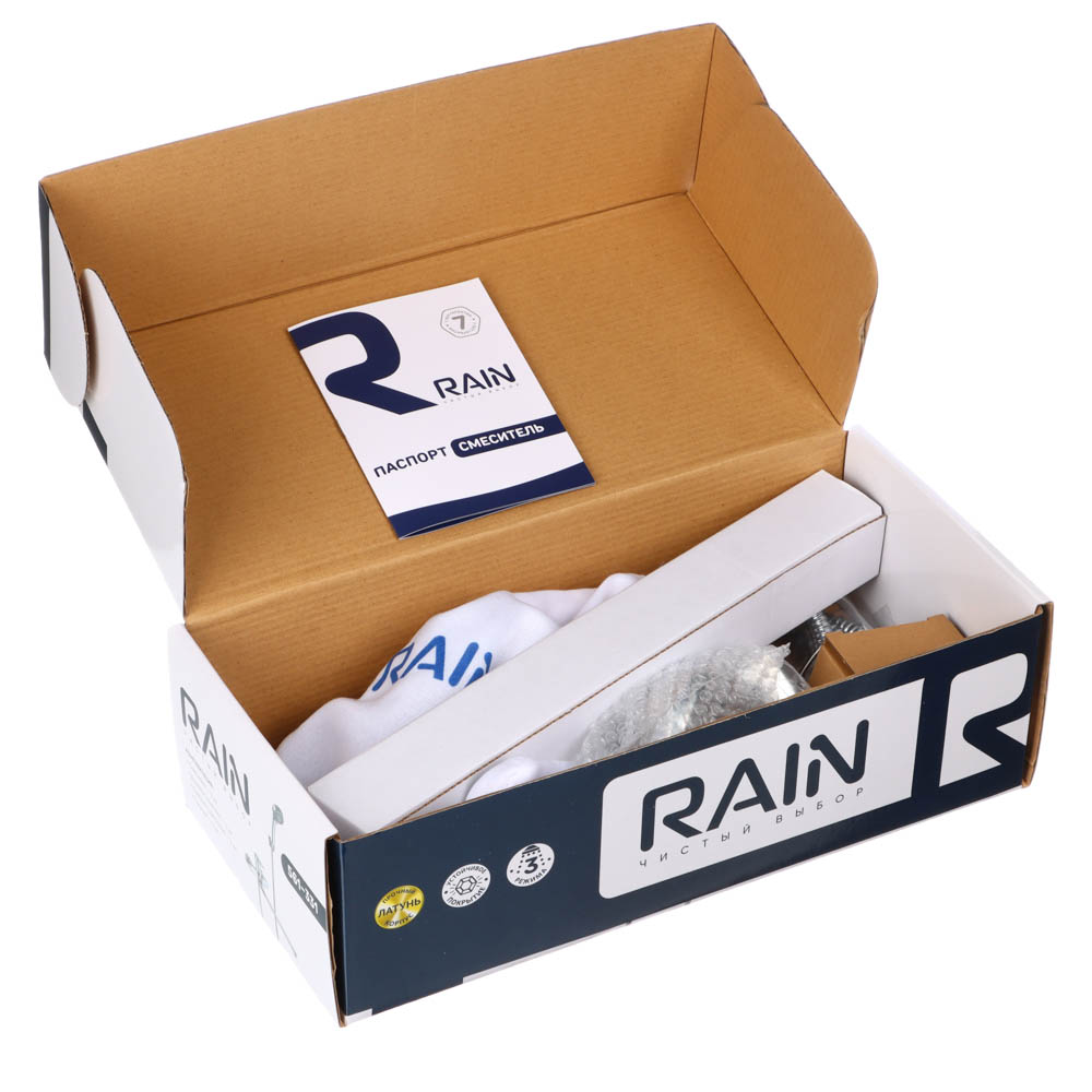 RAIN Смеситель для ванны Гранат, прямой излив 35см, душ. набор, картридж 35мм, латунь, хром, арт.№ 561-331