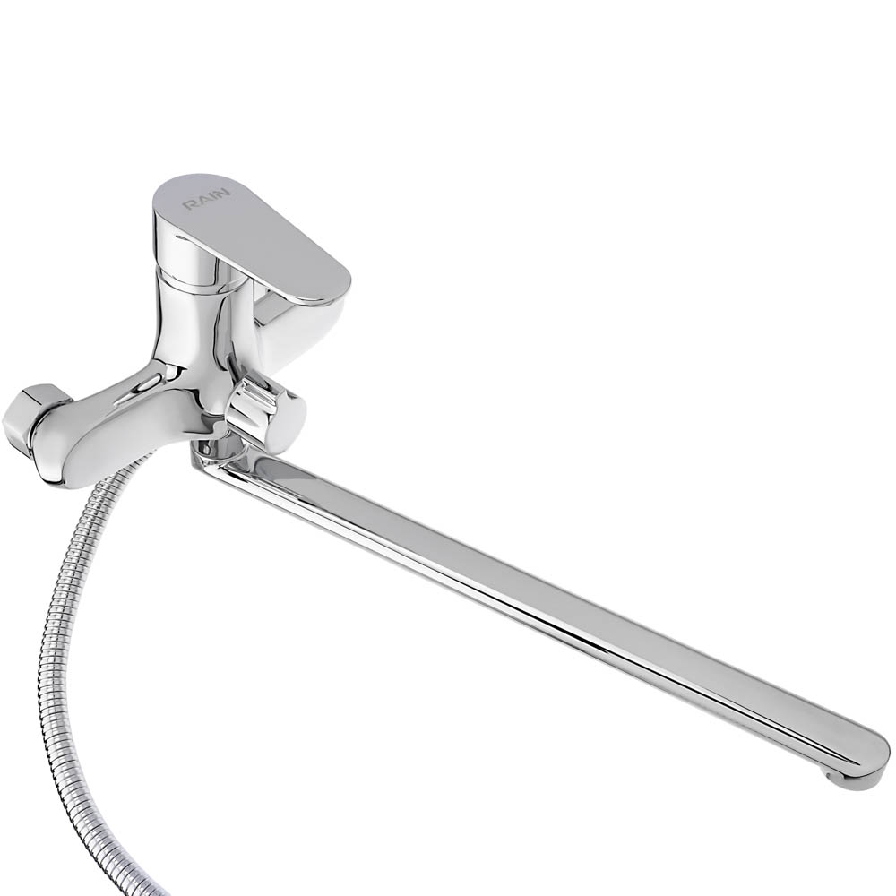 RAIN Смеситель для ванны Гранат, прямой излив 35см, душ. набор, картридж 35мм, латунь, хром, арт.№ 561-331
