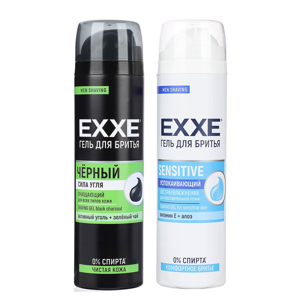 Гель для бритья EXXE SENSITIVE для чувств.кожи/ЧЕРНЫЙ Сила угля д.всех типов кожи,200мл, арт.№ 949-026