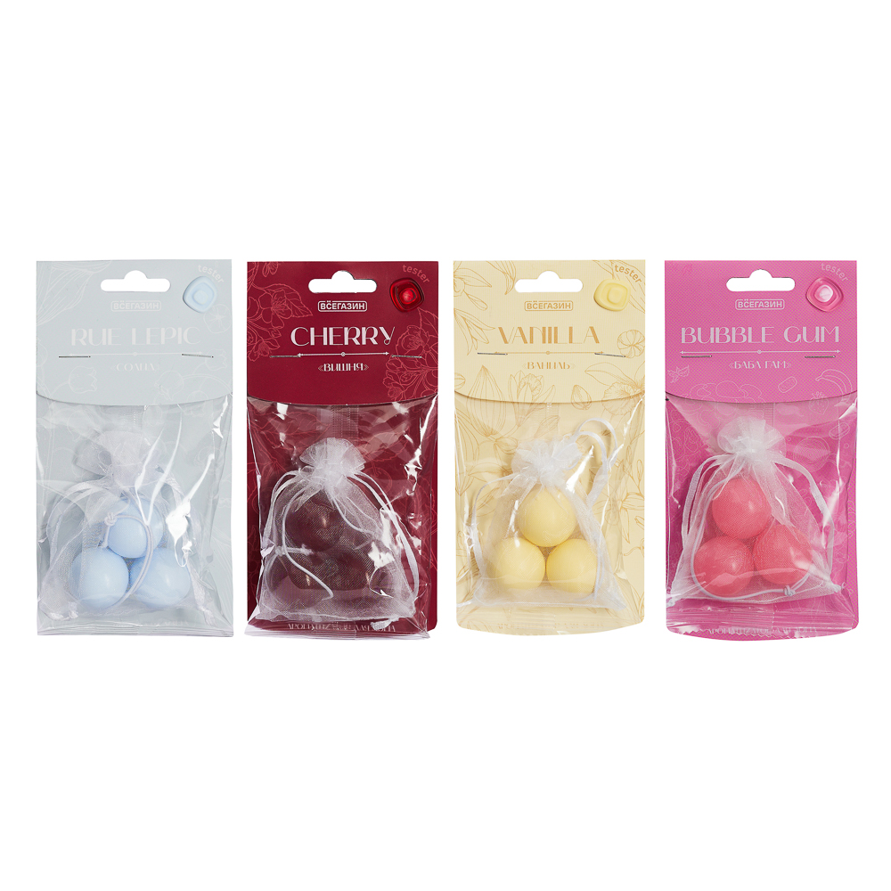 ВСЁГАЗИН Ароматизатор для дома "Саше с шариками", 4 аромата, ваниль, солида, бабл гам, вишня, арт.№ 499-047