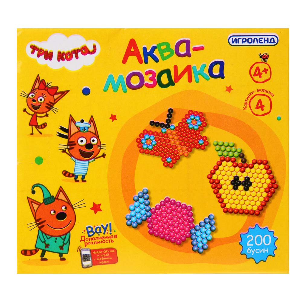 ИГРОЛЕНД Набор для творчества Аквамозаика, "ТРИ КОТА", PS, EVA, 11х10х2,5см, 2 дизайна, арт.№ 281-277