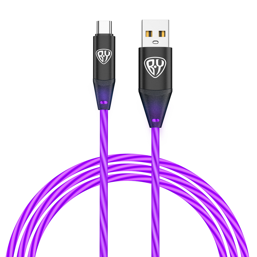 BY Кабель для зарядки Светящийся Type-C, 1м, 2.4А, Быстрая зарядка, подсв.фиолетовая, Герои, КОНЁК, арт.№ 931-466