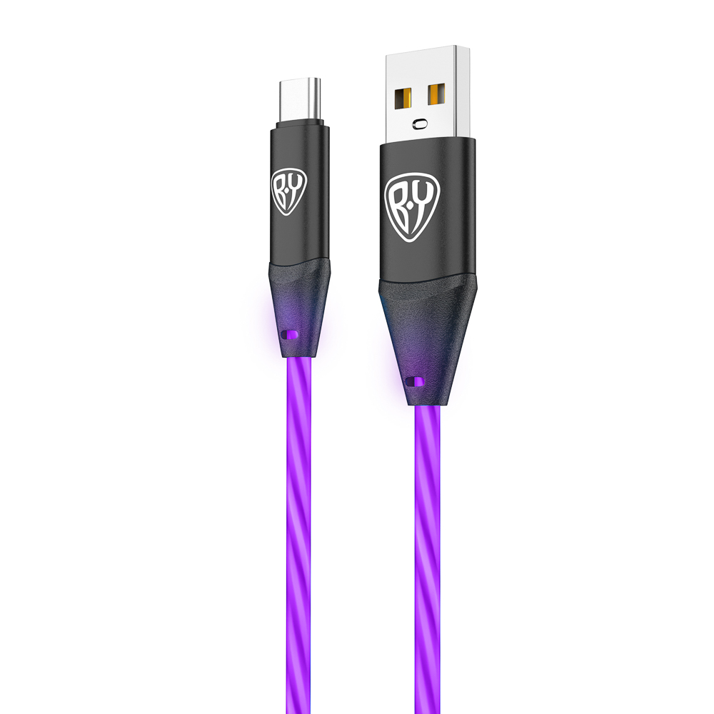 BY Кабель для зарядки Светящийся Type-C, 1м, 2.4А, Быстрая зарядка, подсв.фиолетовая, Герои, КОНЁК, арт.№ 931-466