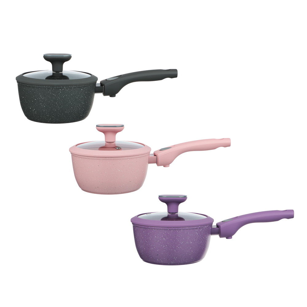 Ковш тм SATOSHI Ботаника 1,3л, d16см, с крышкой, съем. ручка, антиприг. покр. мрамор, инд, 3 цвета, арт.№ 846-773