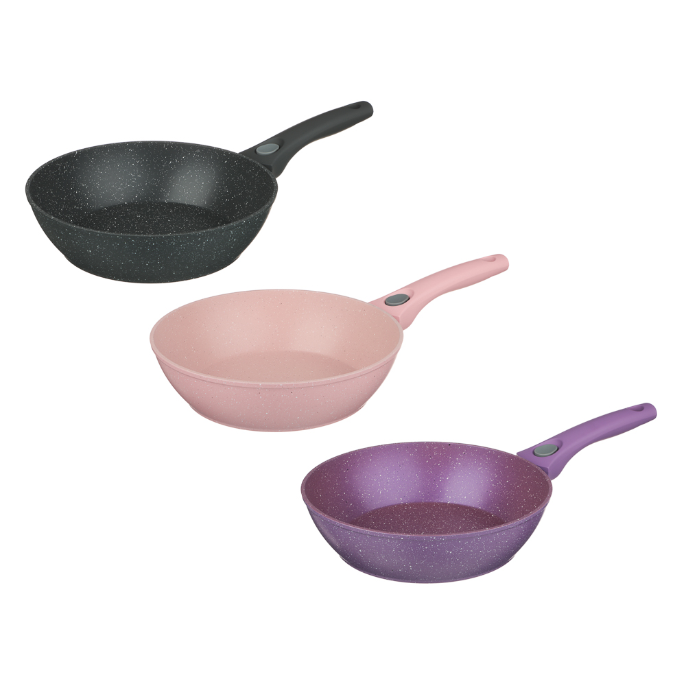 Сковорода глубокая литая тм SATOSHI Ботаника d24см, антиприг.покр. мрамор, съем. ручка, инд, 3 цвета, арт.№ 846-774