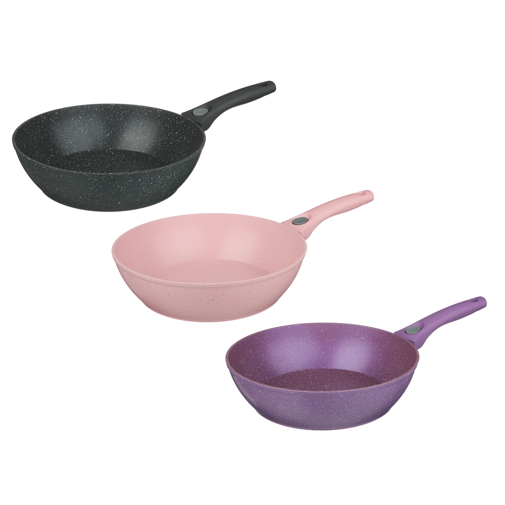 Сковорода глубокая литая тм SATOSHI Ботаника d28см, антиприг.покр. мрамор, съем. ручка, инд, 3 цвета, арт.№ 846-775