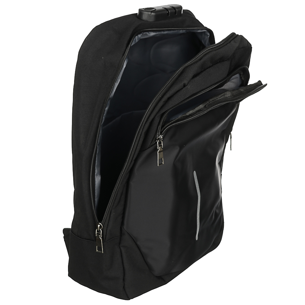 Рюкзак подростковый, 42x29x11см, ПЭ, 2отд,1карм, спинка с эргон.элем,мет.ручка,код.замок,USB,черный, арт.№ 254-348