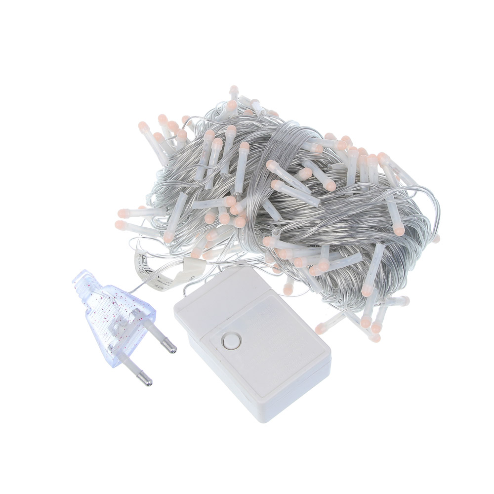 Гирлянда вьюн 20 м СНОУ БУМ, 120 LED ламп, розовое свечение (8 режимов), ПВХ прозрачный, 220В, арт.№ 384-193