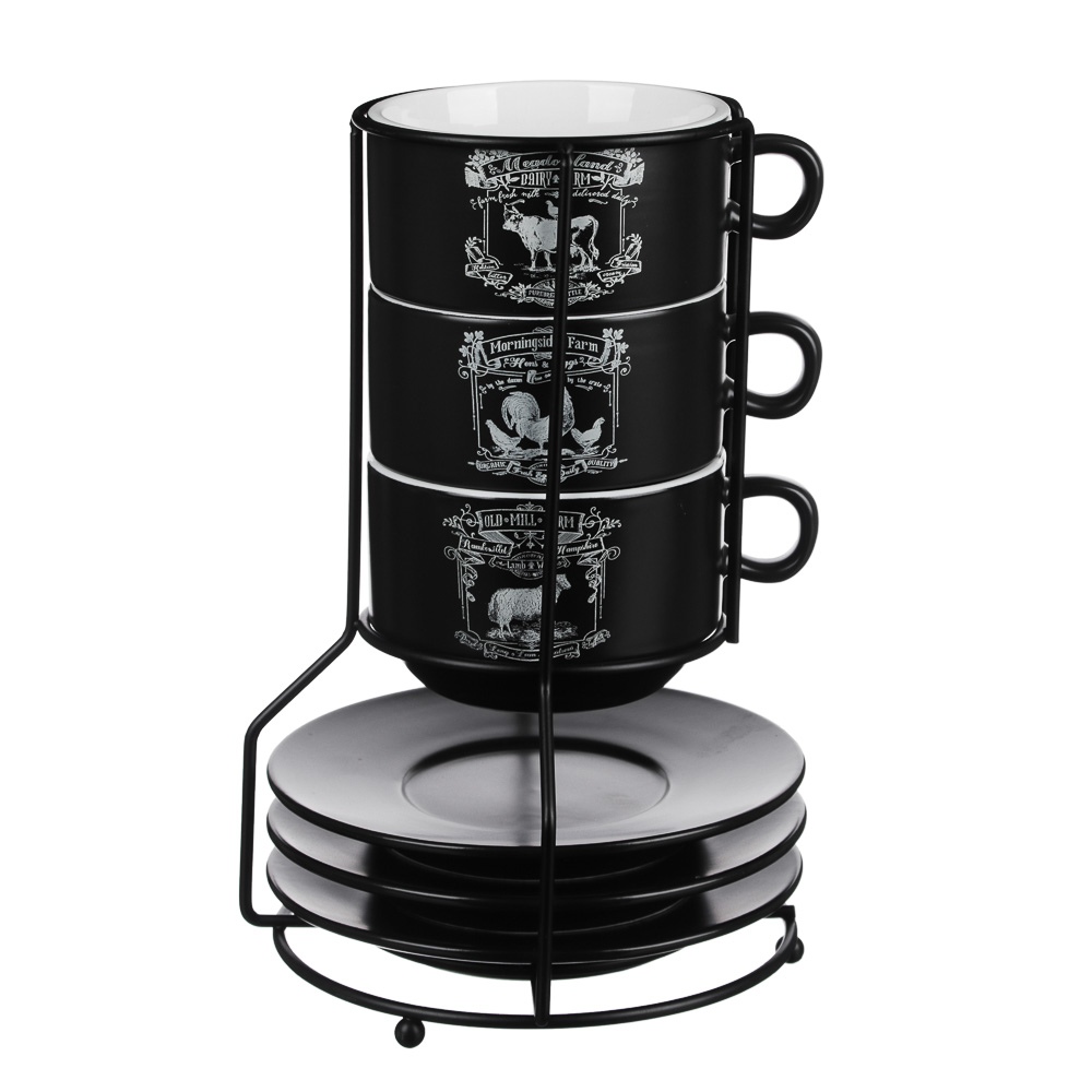 MILLIMI Ранчо Набор чайный 6 пр. на метал. подст, 16х16х24,5см, чаш. 260мл, блюд. 15см, керамика, арт.№ 824-448