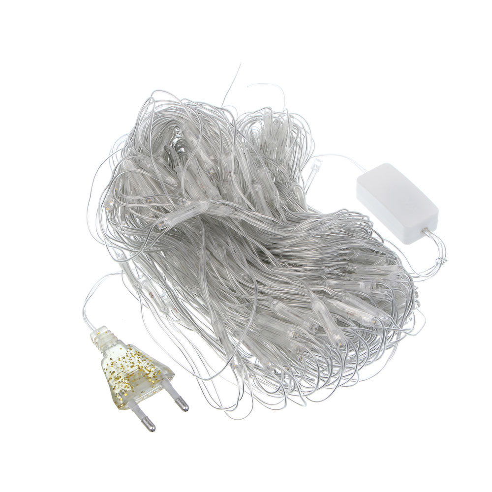 Гирлянда сетка 2x2 м СНОУ БУМ, 224 LED ламп, постоянное свечение шампань, ПВХ прозрачный, 220В, арт.№ 362-104