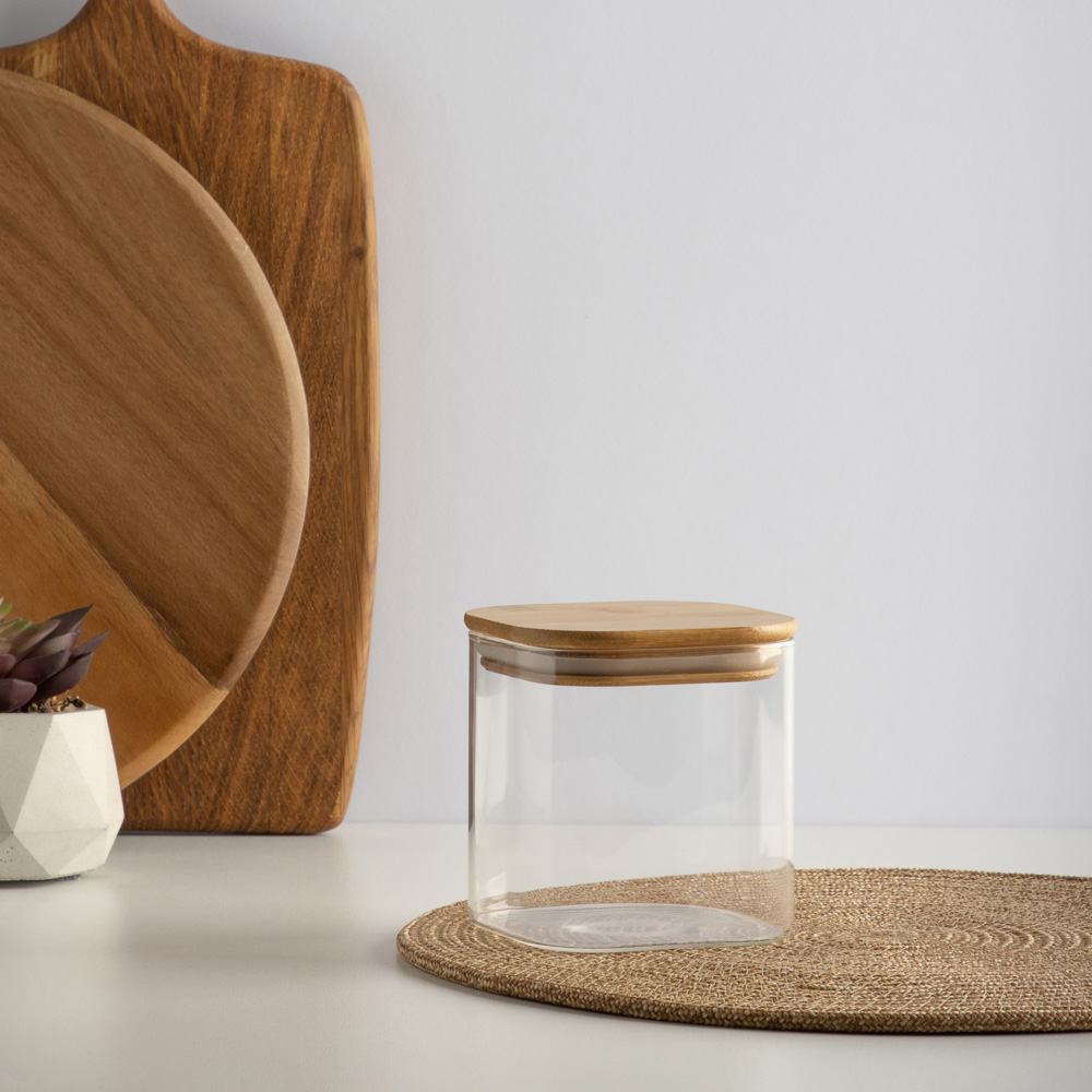 VETTA ЭКО Вуд Банка для хранения 750мл, 10,5х10х10см, стекло, бамбук, арт.№ 828-001