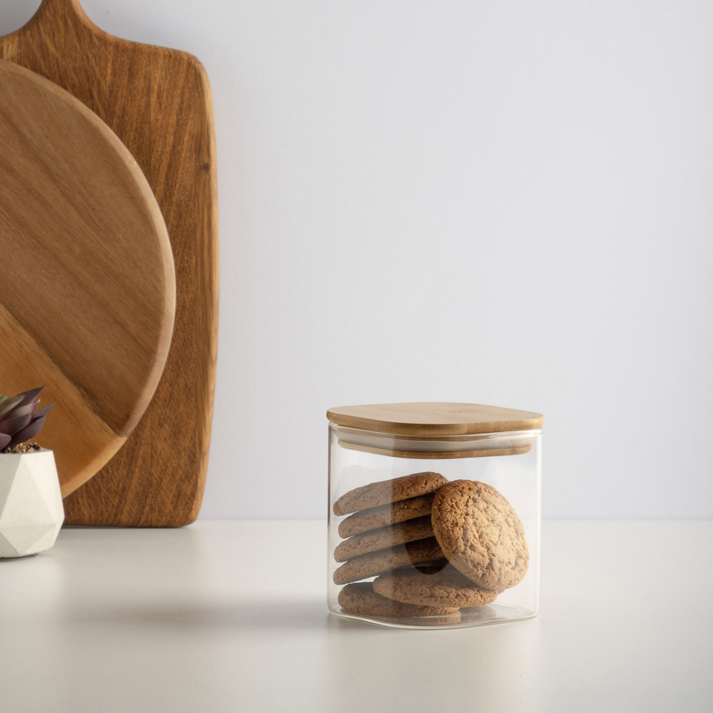 VETTA ЭКО Вуд Банка для хранения 750мл, 10,5х10х10см, стекло, бамбук, арт.№ 828-001