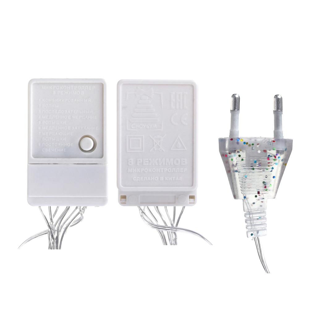 Гирлянда занавес 2x1,5 м СНОУ БУМ, 272 LED ламп, свечение мультицвет, ПВХ прозрачный, 8 режимов, коннектор, 220В, арт.№ 382-011