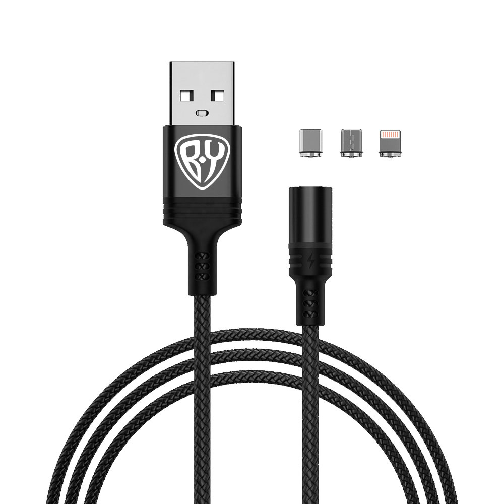 Кабель для зарядки 3в1 iP/microUSB/Type-C BY Магнитный, 1м, 2.1А, черный, арт.№ 470-051