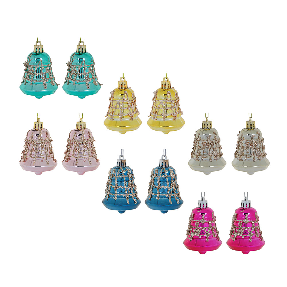 СНОУ БУМ Премиум Набор подвесок "Колокольчики" 5х6,5см, 2 шт, пластик, пайетки, 6 цветов, арт.№ 397-322