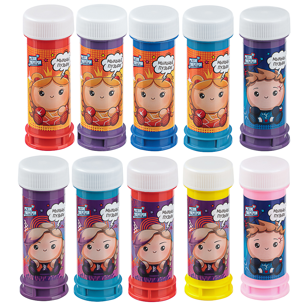 Мыльные пузыри "Русские Супергерои", BY, 50мл, мыльный раствор, пластик, 6 дизайнов, арт.№ 460-034