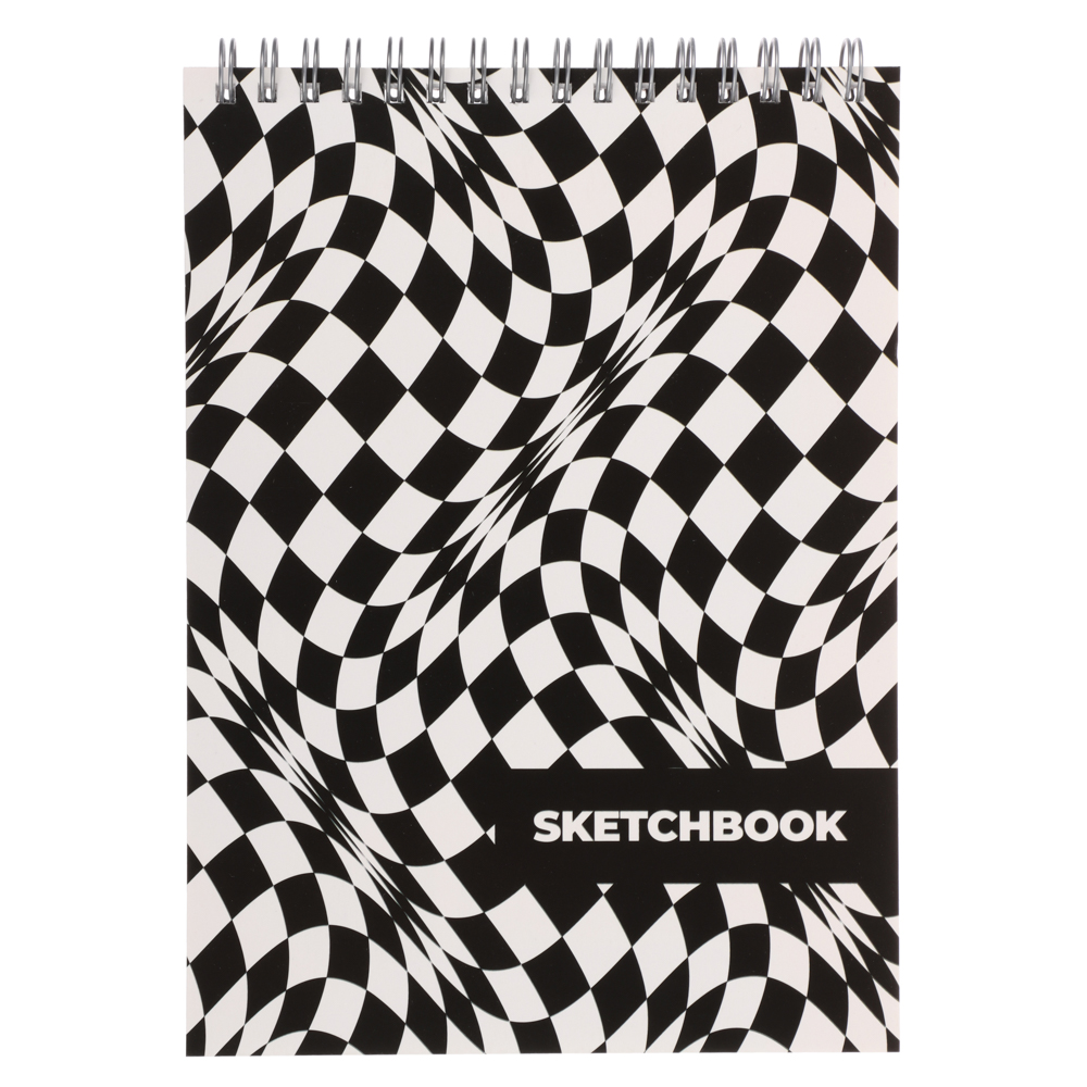 Скетчбук А5 (альбом), 14,5х20см, 30л. обл. картон, спираль, тв. подложка, "Оптик/Статусы" 4 диз, арт.№ 515-074