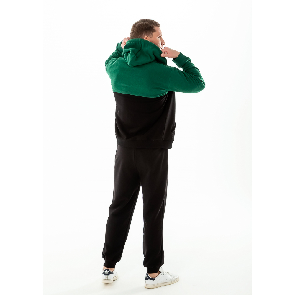 BY Толстовка на молнии мужская колорблок, хлопок, размеры S-XXL, цвет черно-зеленый, арт.№ 830-675