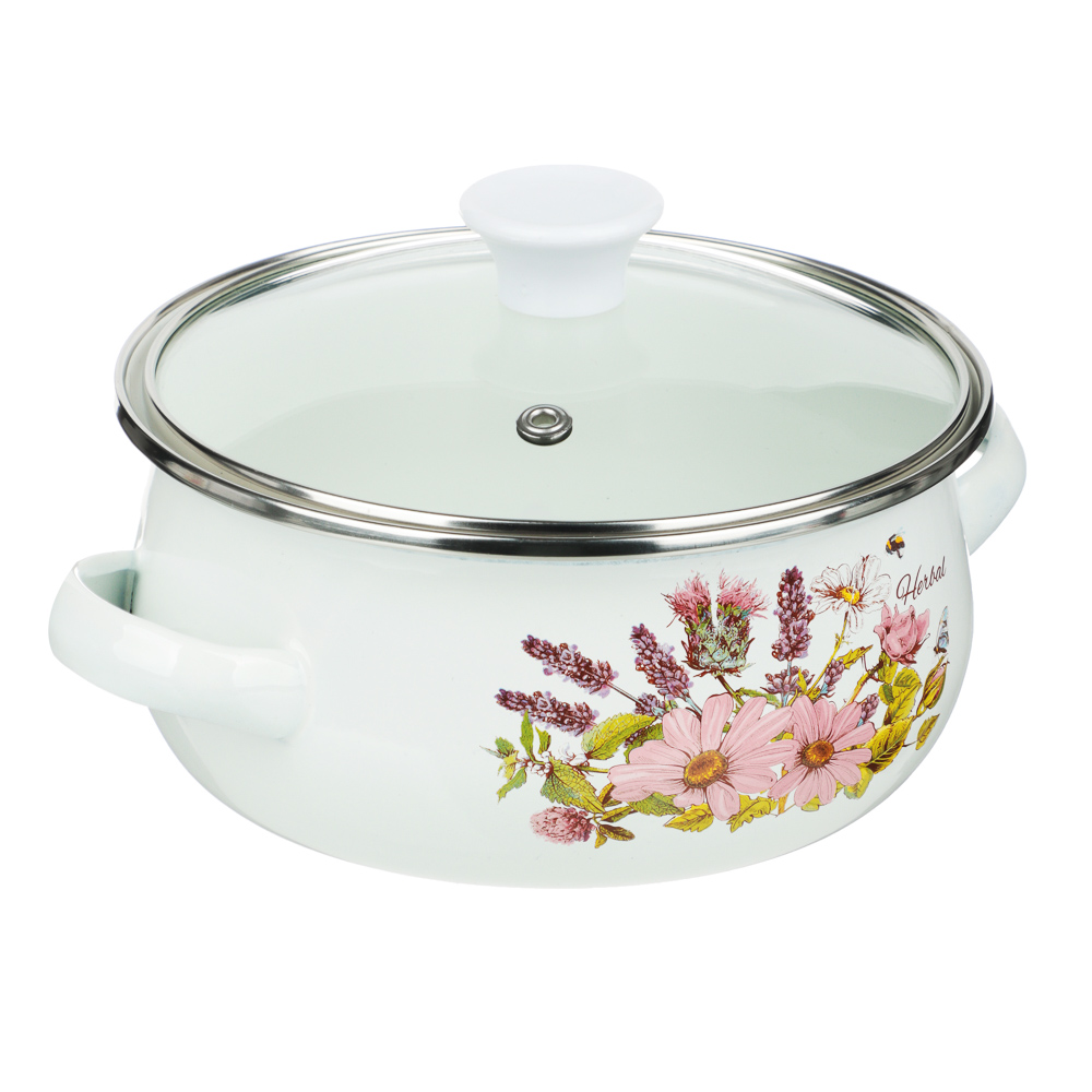 Набор мини-кастрюли 2шт.+салатник 1шт., с крышками, 6 пр (14/16/+14см, 0,7/1,1+0,7л) "Ботаника", арт.№ 894-011