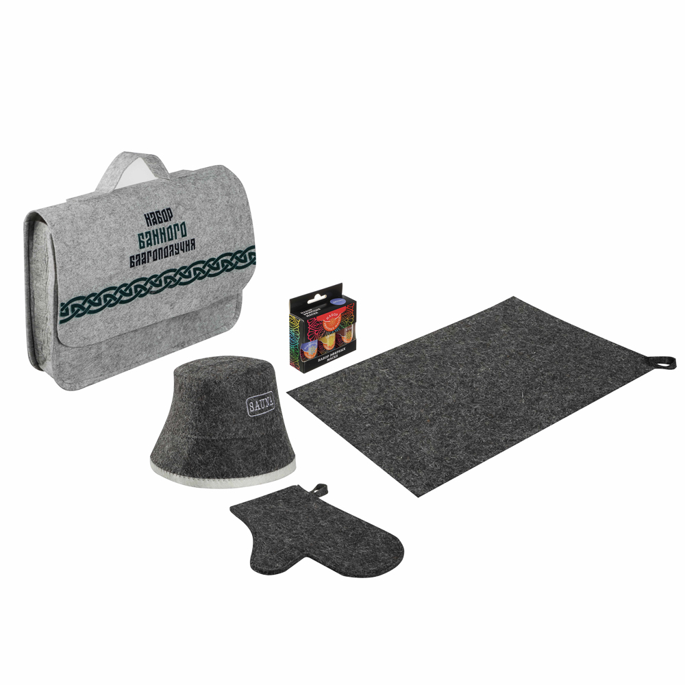 Набор для бани в портфеле "Набор банного благополучия" (шапка, рукавица, коврик, масла), арт.№ 364-276