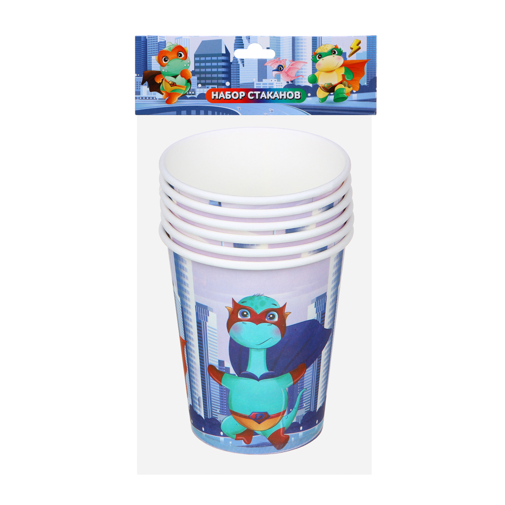 Набор стаканов 6шт, бумага, 200мл, с изображением динозавриков, арт.№ 530-250