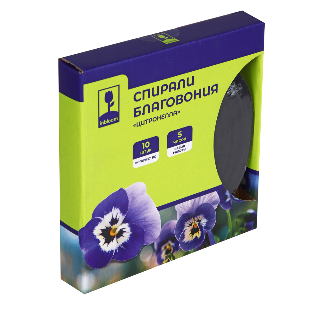 INBLOOM Спирали благовония Цитронелла 10шт черные, древесный порошок, арт.№ 159-016