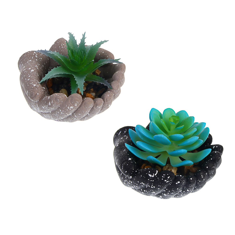 Суккулент искусственный в кашпо тм LADECOR 10x8x10 см, ПВХ, бетон, 2 вида, арт.№ 501-580