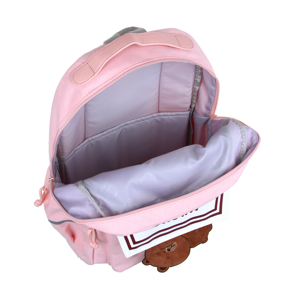 Рюкзак подростковый 45x30x20см, 2 отд., 3 карм., липучка, декор "мишка", ПЭ, иск.кожа, розовый, арт.№ 254-752