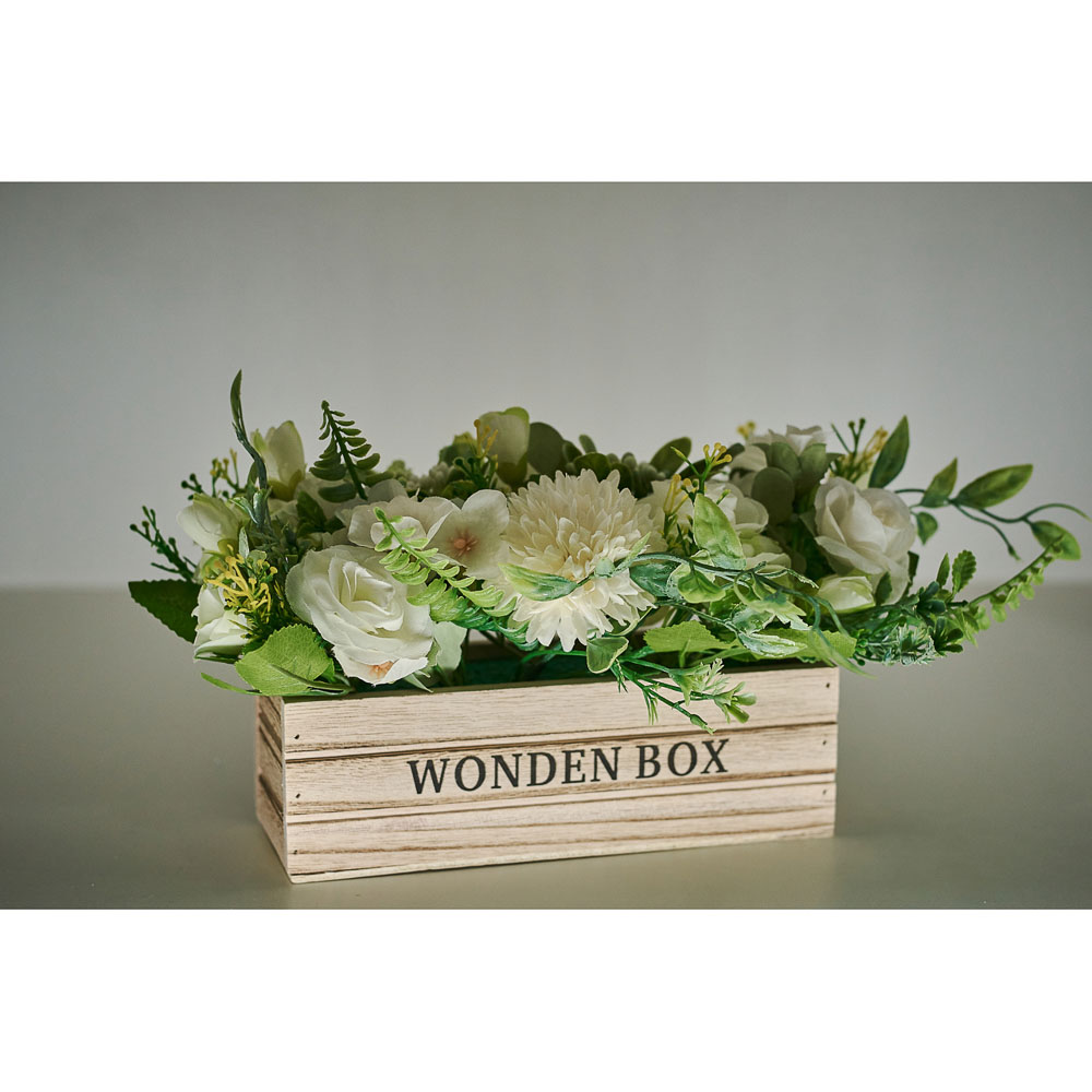 LADECOR Цветочная композиция в деревянном кашпо, 4 цвета, 20х16 см, арт.№ 501-496