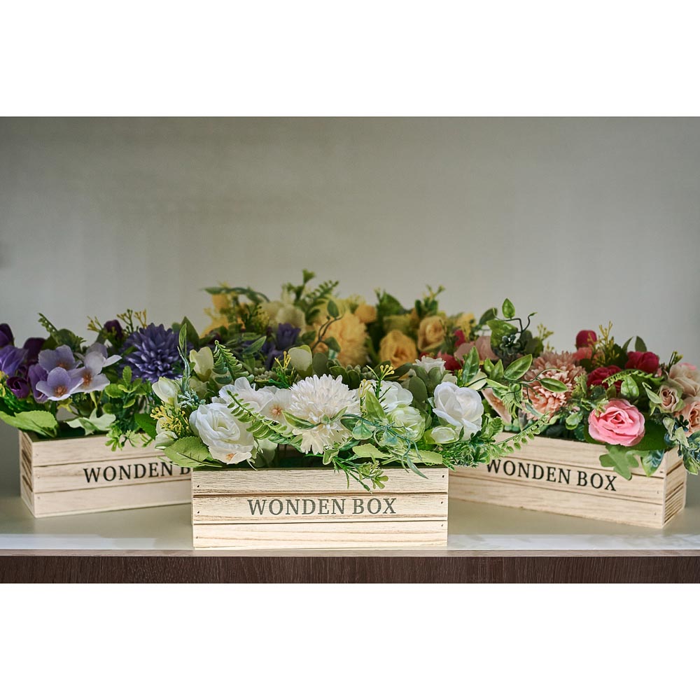 LADECOR Цветочная композиция в деревянном кашпо, 4 цвета, 20х16 см, арт.№ 501-496