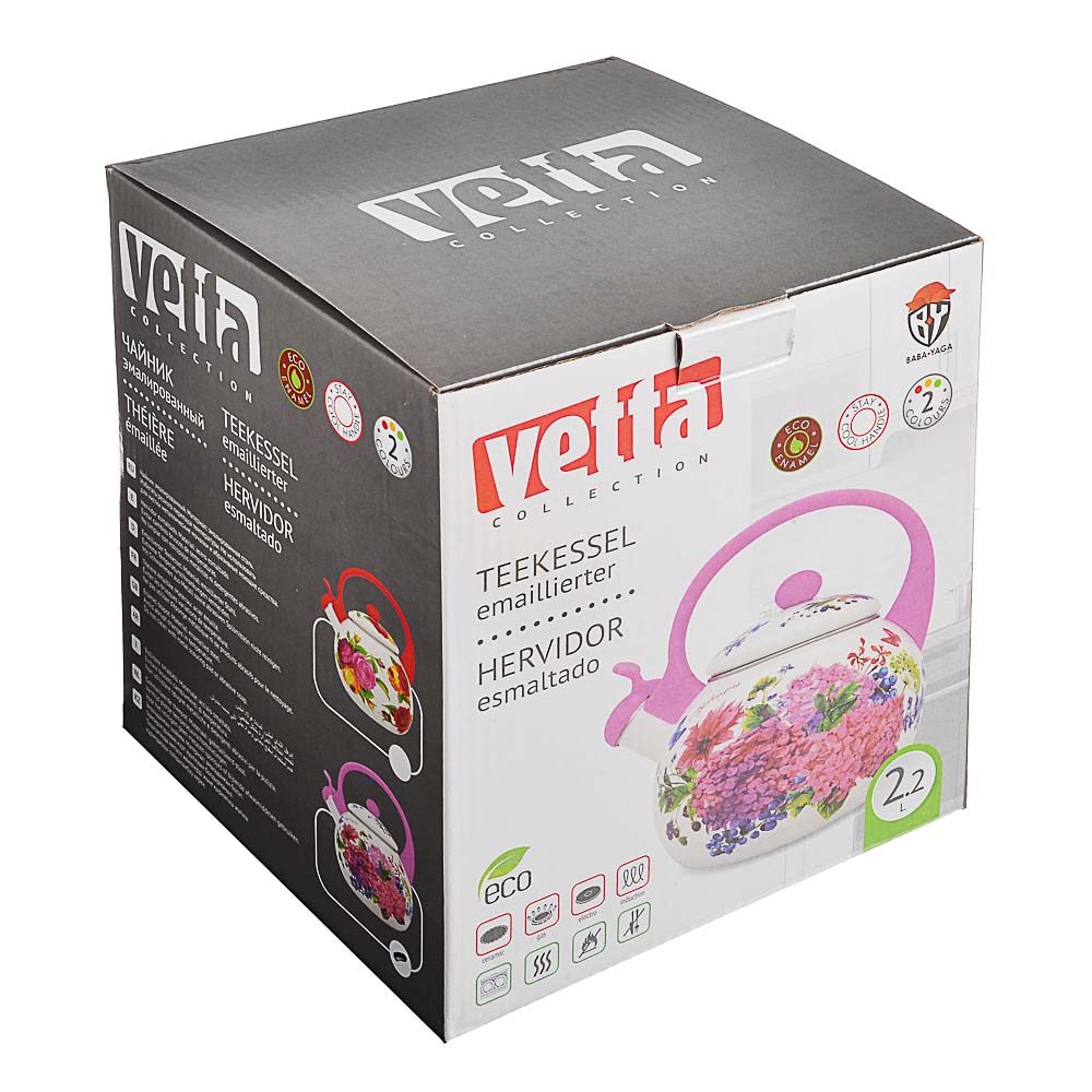 VETTA Чайник эмалированный со свистком 2,2л "Цветы", 2 дизайна, индукция, арт.№ 894-406
