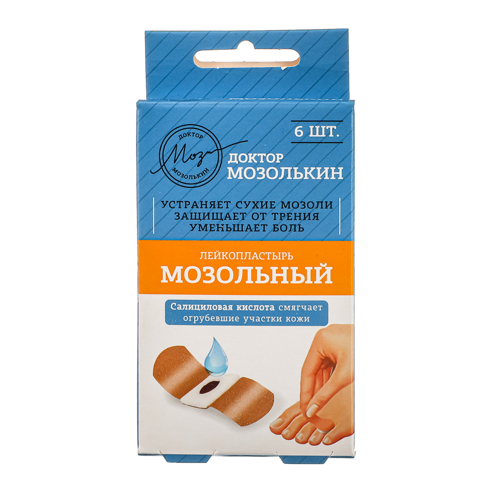 Лейкопластырь "Доктор Мозолькин" мозольный, на ткан.осн, 7х2см,6шт, арт.№ 360-129