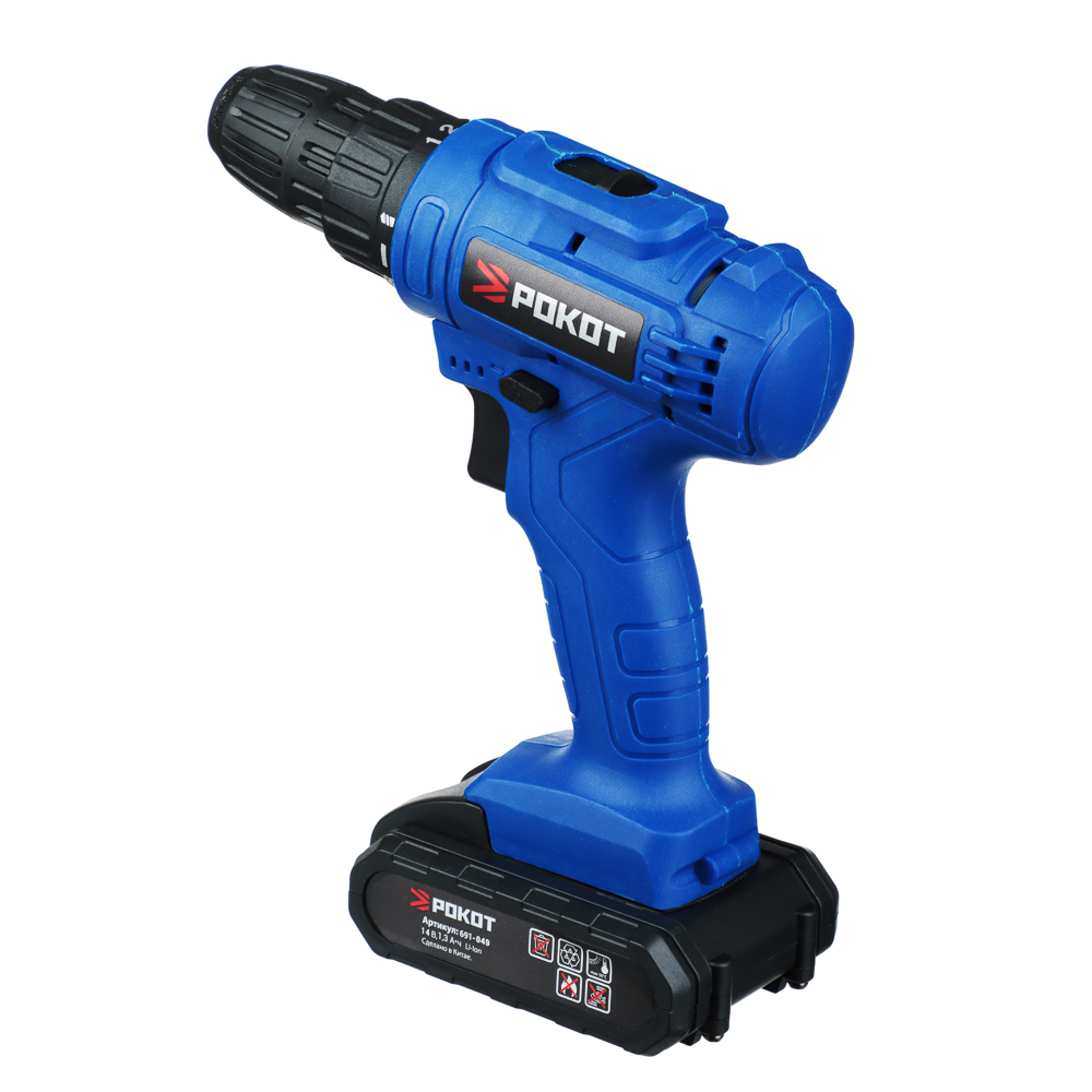 РОКОТ Дрель-шуруповерт аккум. 14В, 0-400-1400 об/мин, 1,3 Li-on (1), 2 скорости, арт.№ 691-049