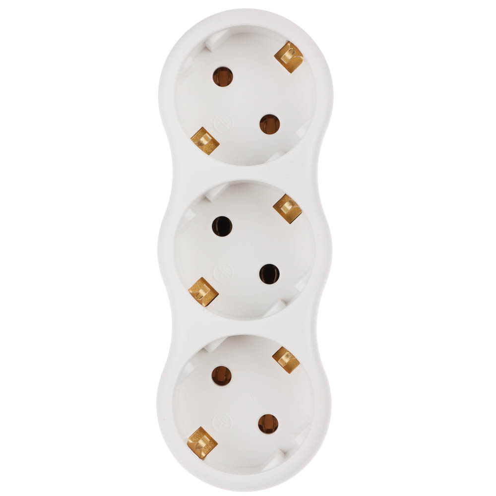 Разветвитель 3 гнезда Intro, евро, с заземлением, 16А, 250В, TR3e-W, белый, арт.№ 907-151