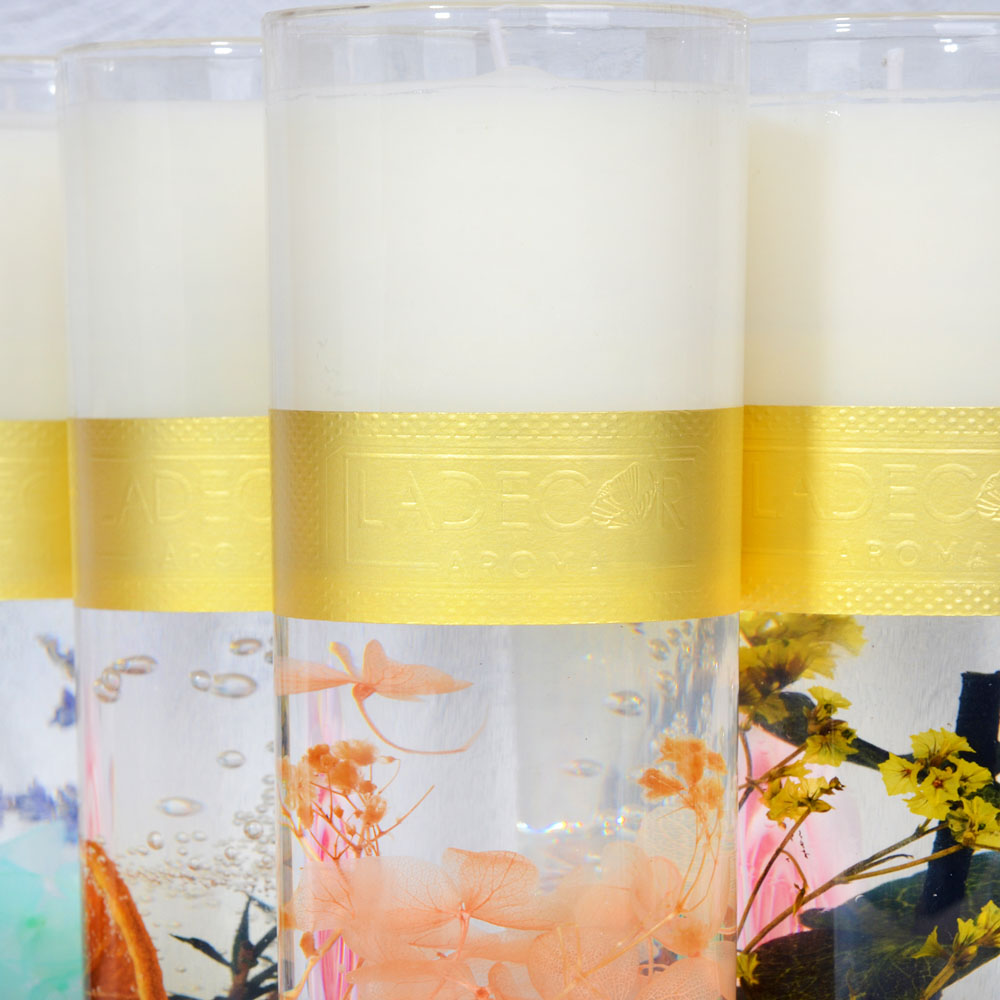 LADECOR Свеча ароматическая с декором, в стеклянном подсвечнике, 16,5см, 4 вида, арт.№ 508-632