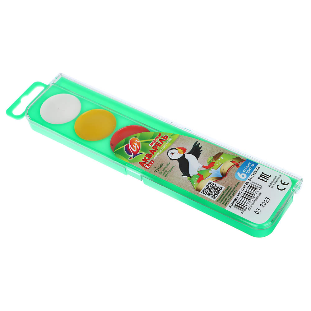 ЛУЧ Акварель медовая "ZOO", 6 цветов, без кисти, в пластиковой упаковке с крышкой, арт.№ 231-052