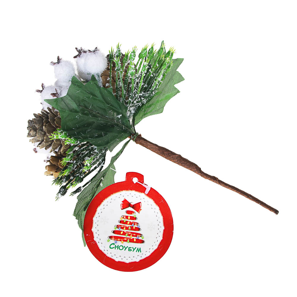 СНОУ БУМ Украшение декоративное в виде веточки, пластик, 16x9см, 4 вида, арт.№ 353-092