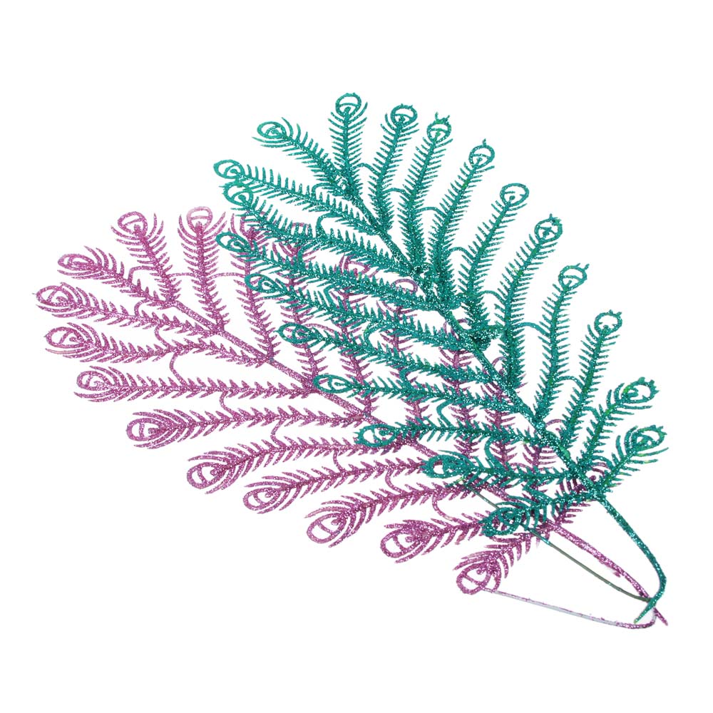 СНОУ БУМ Украшение декоративное в виде веточки с глиттером, пластик, 25х15см/34-37см, 6 видов, арт.№ 353-096