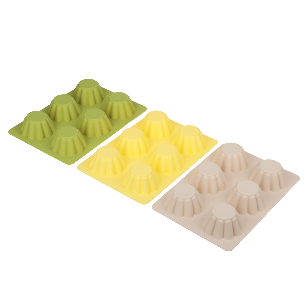 VETTA Форма силиконовая 6 ячеек, для кексов, гофрированная, 25.5x18x3.5см, 3 цвета, арт.№ 891-005