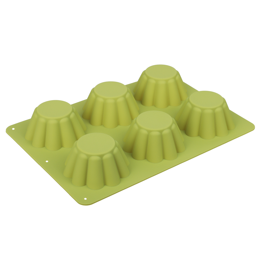 VETTA Форма силиконовая 6 ячеек, для кексов, гофрированная, 25.5x18x3.5см, 3 цвета, арт.№ 891-005