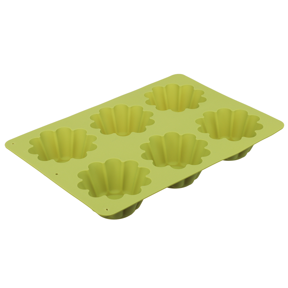 VETTA Форма силиконовая 6 ячеек, для кексов, гофрированная, 25.5x18x3.5см, 3 цвета, арт.№ 891-005