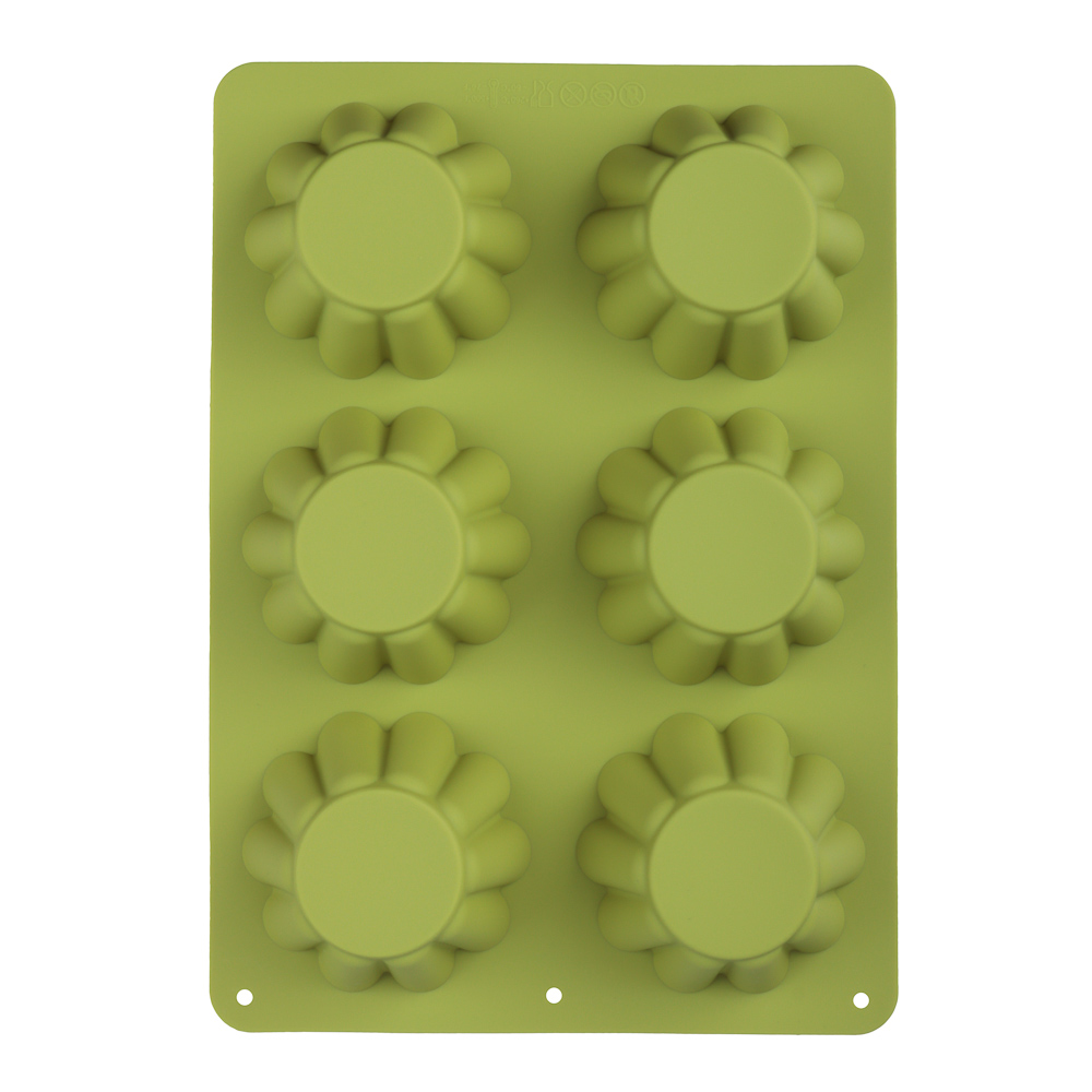 VETTA Форма силиконовая 6 ячеек, для кексов, гофрированная, 25.5x18x3.5см, 3 цвета, арт.№ 891-005