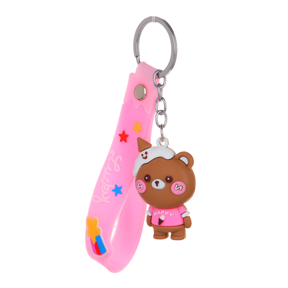 Брелок в форме мишки, 5-5,5x3-3,5 см, пластик, метал. цепь и кольцо, пластик .петля, 4 дизайна, арт.№ 095-041