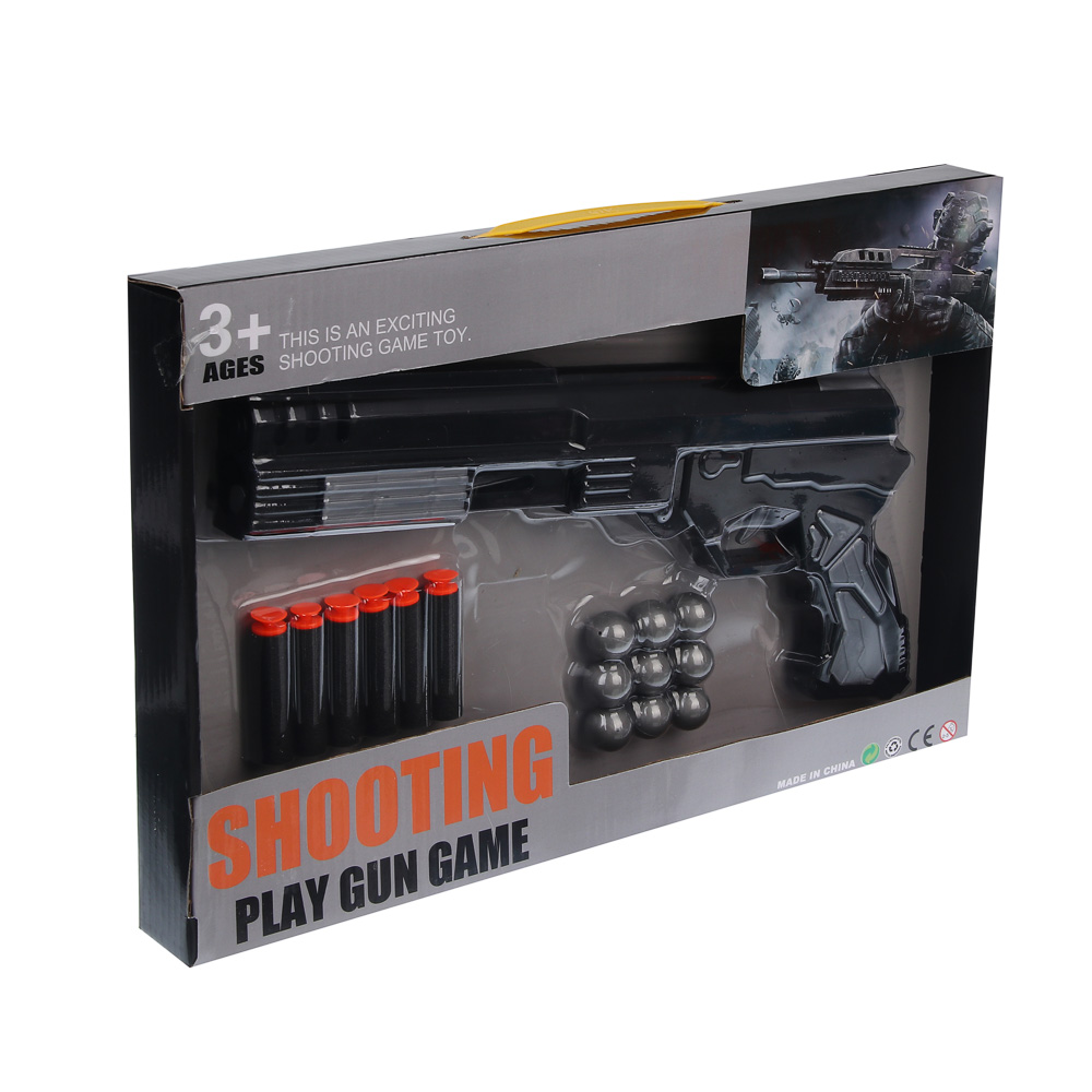 ИГРОЛЕНД Пистолет с шариками и пулями, АБС-пластик, ПП, ЭВА, 37х3,5х24 см, 2 диз, арт.№ 261-810