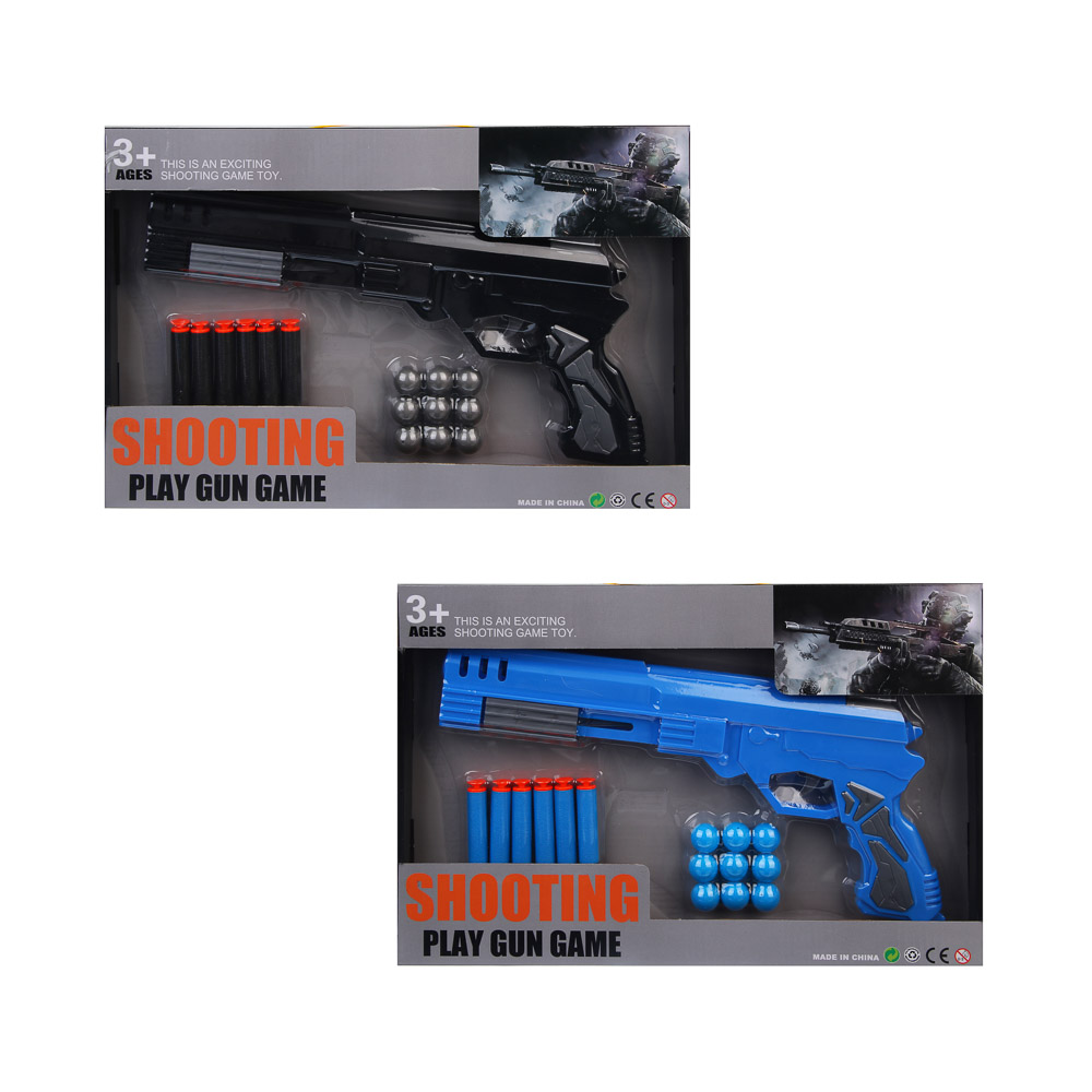 ИГРОЛЕНД Пистолет с шариками и пулями, АБС-пластик, ПП, ЭВА, 37х3,5х24 см, 2 диз, арт.№ 261-810