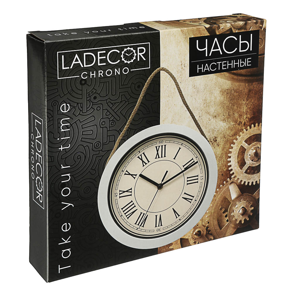 LADECOR CHRONO Часы настенные со шнуром, пластик, 25,4x25,4x4,2см, 1xАА, 2 цвета, арт.№ 581-817