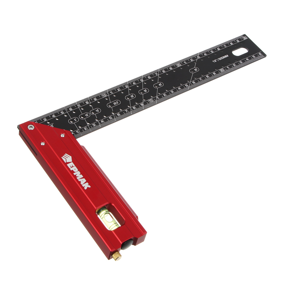 Угольник разметочный 30см тм ЕРМАК, с отверстиями для разметки(интервал 5мм) и пузырьковым уровнем, арт.№ 665-228