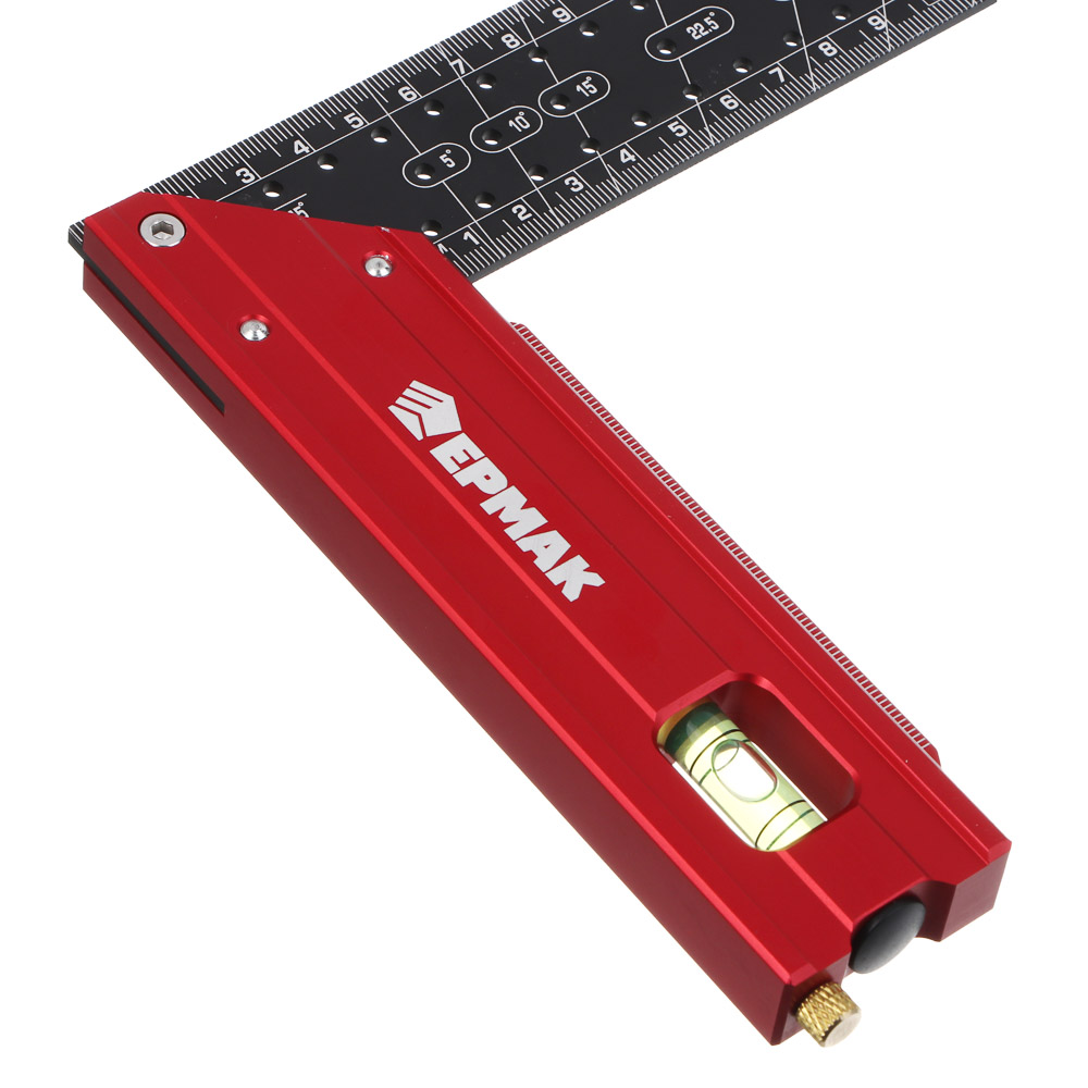 Угольник разметочный 30см тм ЕРМАК, с отверстиями для разметки(интервал 5мм) и пузырьковым уровнем, арт.№ 665-228