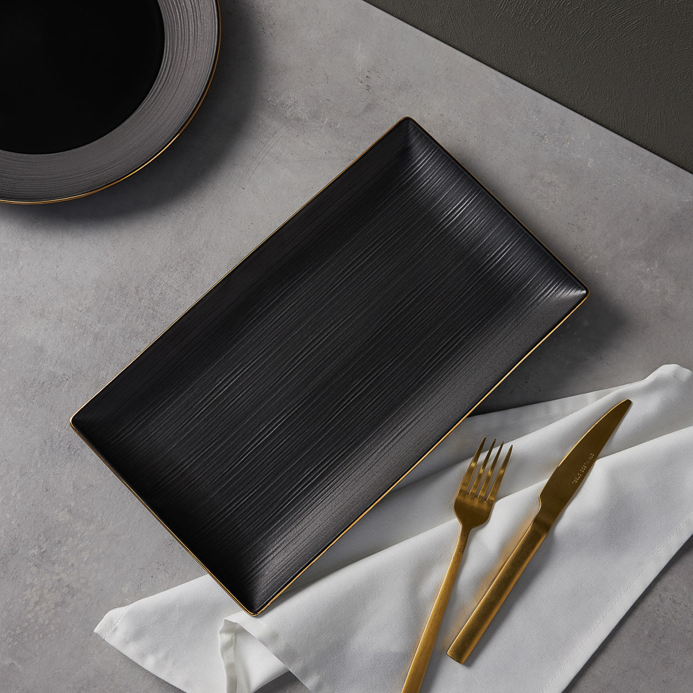 BY COLLECTION Black Line Блюдо прямоугольное, 33,5х19х2,5см, фарфор, арт.№ 816-424