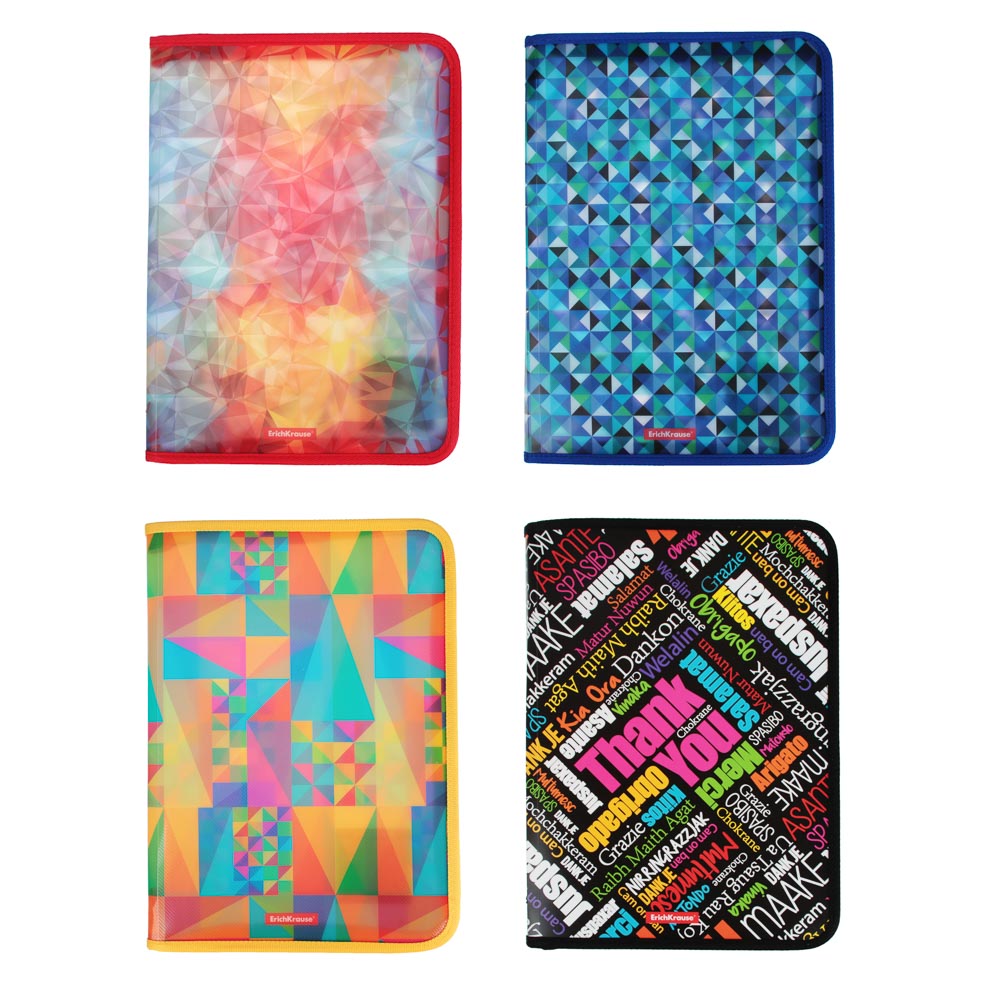 Erich Krause Папка для тетрадей для A4, молния вокруг, пластик с цв. печатью, 4 дизайна, арт.№ 236-076